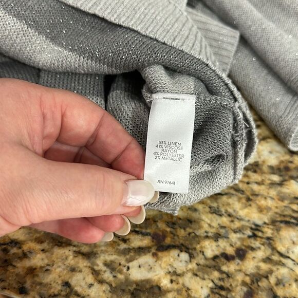 J. Jill Gray Zinc Smoke Metallic Colorblock Bell Sleeve Knit Sweater Size L - Picture 6 of 10